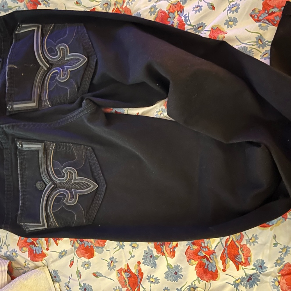 Black distresses Rock revival jeans, awesome condition Black 38x32.